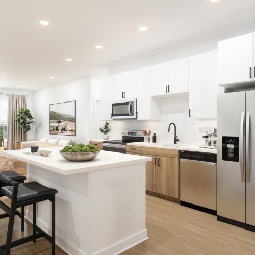 a kitchen with a large island