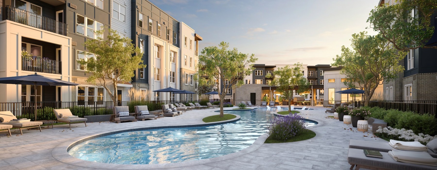 a pool in a courtyard