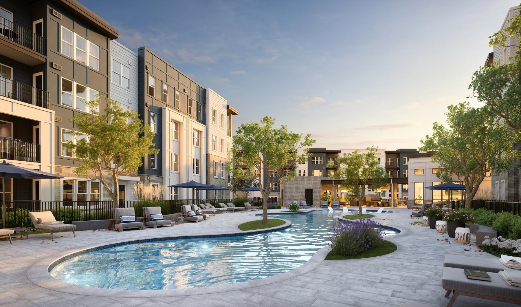 a pool in a courtyard
